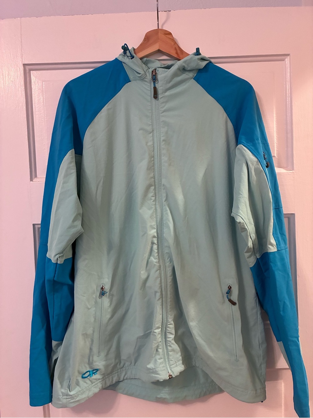 Outdoor Research Light Blue/Blue Full Zip Hooded Jacket Men’s XL